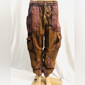 Brown Cargo Pants with Red Accents